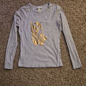 Hand Crafted Gray Long Sleeve Tee with Gold Design